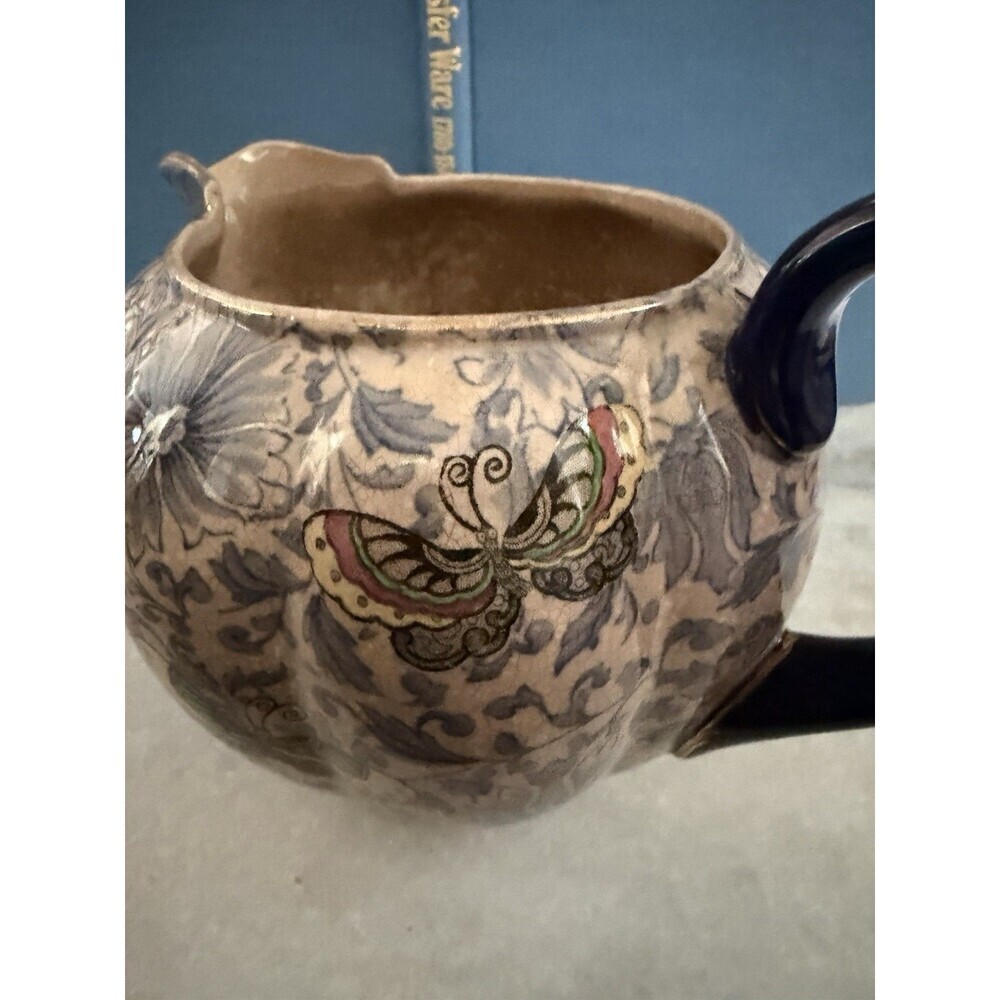 Royal Doulton Antique Ceramic Pitcher Floral Butterflies Crazing Made In England - Picture 2 of 11